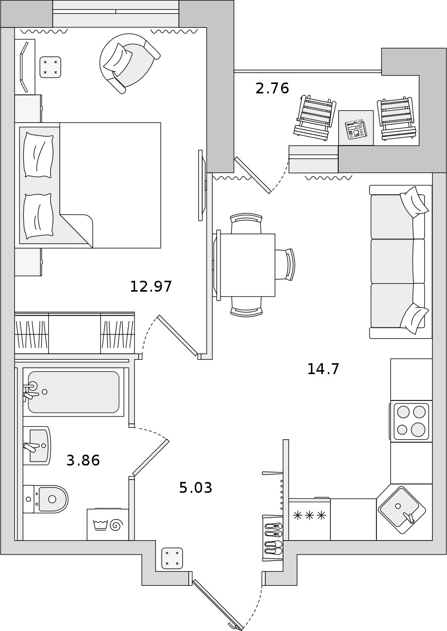 1-комнатная квартира 36.56 м², 17/19 эт., ЖК «Город Первых»